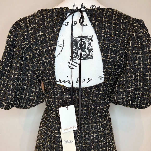NWT, Avara Cindy Short Party Dress in Black/Gold Tweed, Size SMALL - Picture 10 of 16